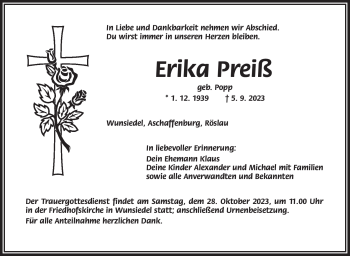 Traueranzeige von Erika Preiß von Frankenpost