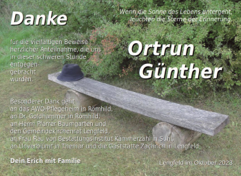 Traueranzeige von Ortrun Günther von Südthüringer Presse