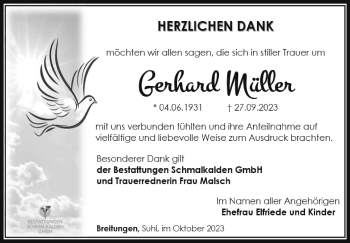 Traueranzeige von Gerhard Müller von Südthüringer Presse