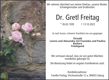 Traueranzeige von Gretl Freitag von Neue Presse Coburg
