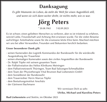 Traueranzeige von Jörg Peters von Südthüringer Presse