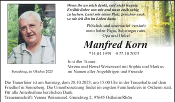 Traueranzeige von Manfred Korn von Südthüringer Presse