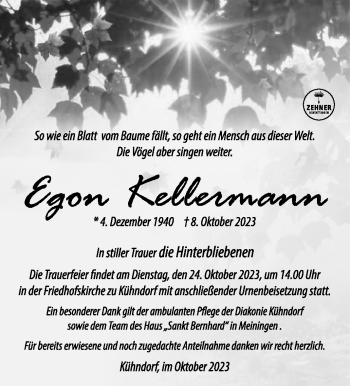 Traueranzeige von Egon Kellermann von Südthüringer Presse