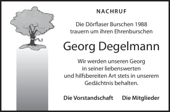 Traueranzeige von Georg Degelmann von Frankenpost