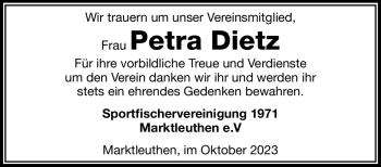 Traueranzeige von Petra Dietz von Frankenpost