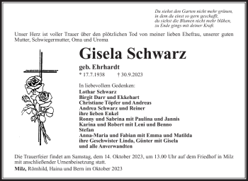 Traueranzeige von Gisela Schwarz von Südthüringer Presse