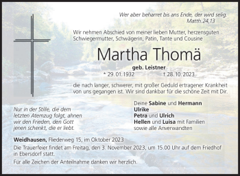 Traueranzeige von Martha Thomä von Neue Presse Coburg