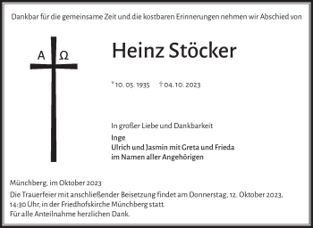 Traueranzeige von Heinz Stöcker von Frankenpost