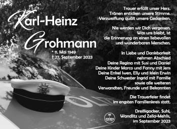Traueranzeige von Karl-Heinz Grohmann von Südthüringer Presse