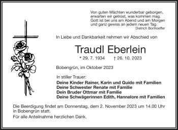 Traueranzeige von Traudl Eberlein von Frankenpost