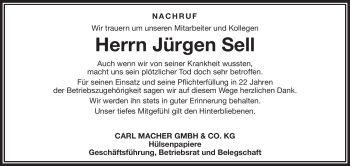 Traueranzeige von Jürgen Sell von Frankenpost