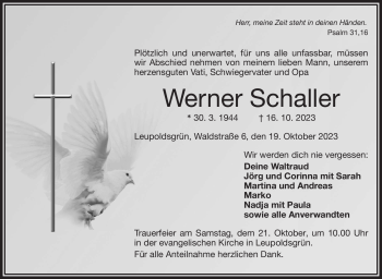 Traueranzeige von Werner Schaller von Frankenpost