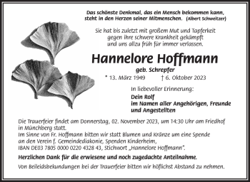 Traueranzeige von Hannelore Hoffmann von Frankenpost