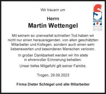 Traueranzeige von Martin Wettengel von Frankenpost