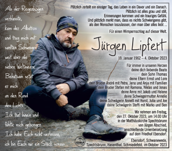 Traueranzeige von Jürgen Lipfert von Südthüringer Presse