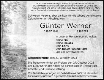 Traueranzeige von Günter Werner von Neue Presse Coburg