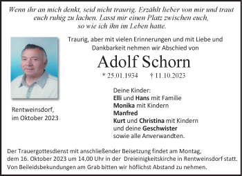 Traueranzeige von Adolf Schorn von Neue Presse Coburg
