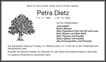 Traueranzeige von Petra Dietz von Frankenpost