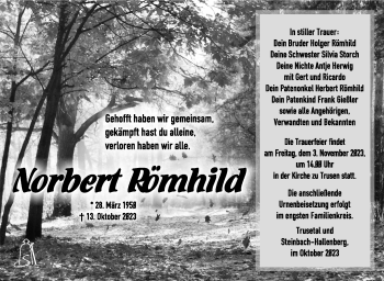 Traueranzeige von Norbert Römhild von Südthüringer Presse
