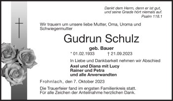 Traueranzeige von Gudrun Schulz von Neue Presse Coburg