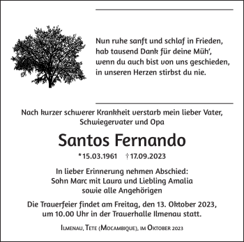 Traueranzeige von Santos Fernando von Südthüringer Presse