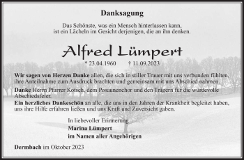 Traueranzeige von Alfred Lümpert von Südthüringer Presse