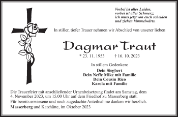 Traueranzeige von Dagmar Traut von Südthüringer Presse