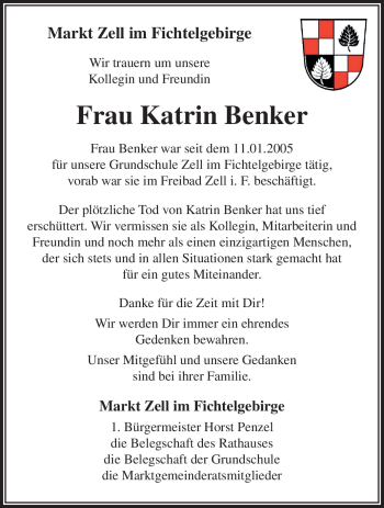 Traueranzeige von Katrin Benker von Frankenpost