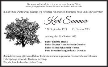 Traueranzeige von Karl Summer von Frankenpost