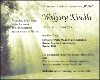 Traueranzeige von Wolfgang Kitschke von Südthüringer Presse