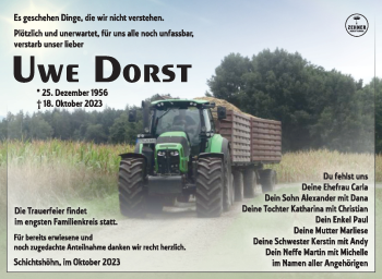Traueranzeige von Uwe Dorst von Südthüringer Presse