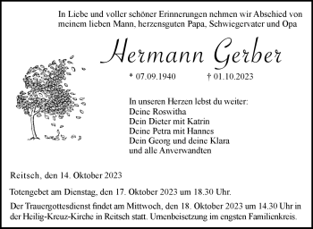 Traueranzeige von Herrman Gerber von Neue Presse Coburg