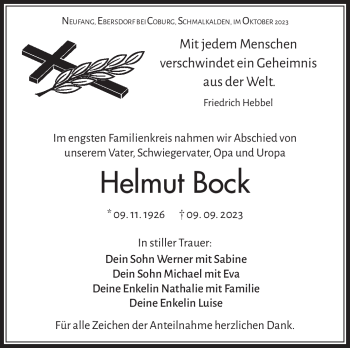 Traueranzeige von Helmut Bock von Südthüringer Presse