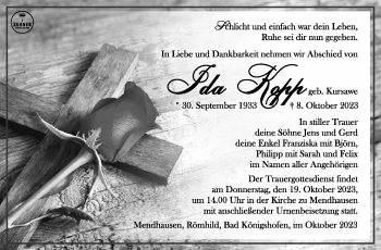 Traueranzeige von Ida Kopp von Südthüringer Presse