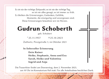 Traueranzeige von Gudrun Schoberth von Frankenpost