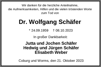 Traueranzeige von Wolfgang Schäfer von Neue Presse Coburg