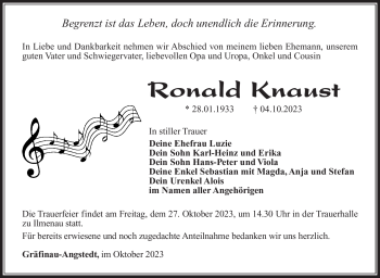 Traueranzeige von Ronald Knaust von Südthüringer Presse