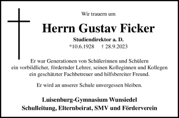 Traueranzeige von Gustav Ficker von Frankenpost