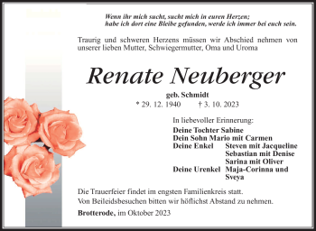 Traueranzeige von Renate Neuberger von Südthüringer Presse