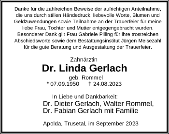 Traueranzeige von Linda Gerlach von Südthüringer Presse