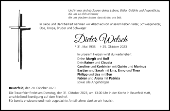 Traueranzeige von Dieter Welsch von Neue Presse Coburg