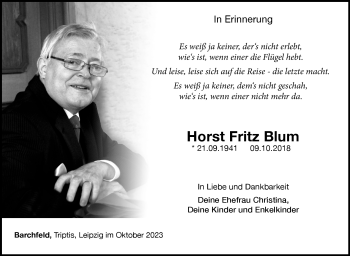 Traueranzeige von Horst Fritz Blum von Südthüringer Presse