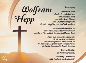Traueranzeige von Wolfram Hepp von Südthüringer Presse