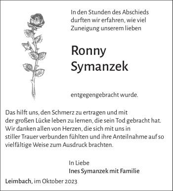 Traueranzeige von Ronny Symanzek von Südthüringer Presse
