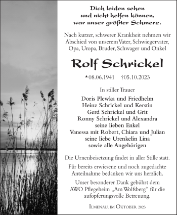 Traueranzeige von Rolf Schrickel von Südthüringer Presse
