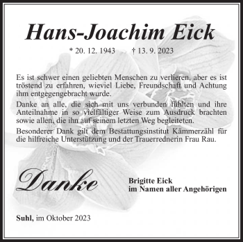 Traueranzeige von Hans-Joachim Eick von Südthüringer Presse