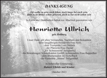 Traueranzeige von Henriette Ullrich von Südthüringer Presse