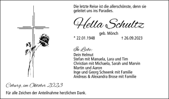 Traueranzeige von Hella Schultz von Neue Presse Coburg