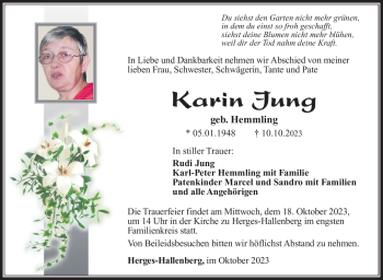 Traueranzeige von Karin Jung von Südthüringer Presse