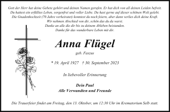Traueranzeige von Anna Flügel von Frankenpost